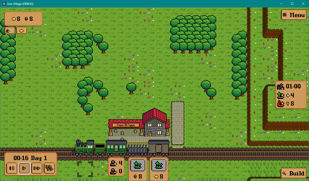 A screenshot of Iron Village. There is now a UI showing what the train has delivered.